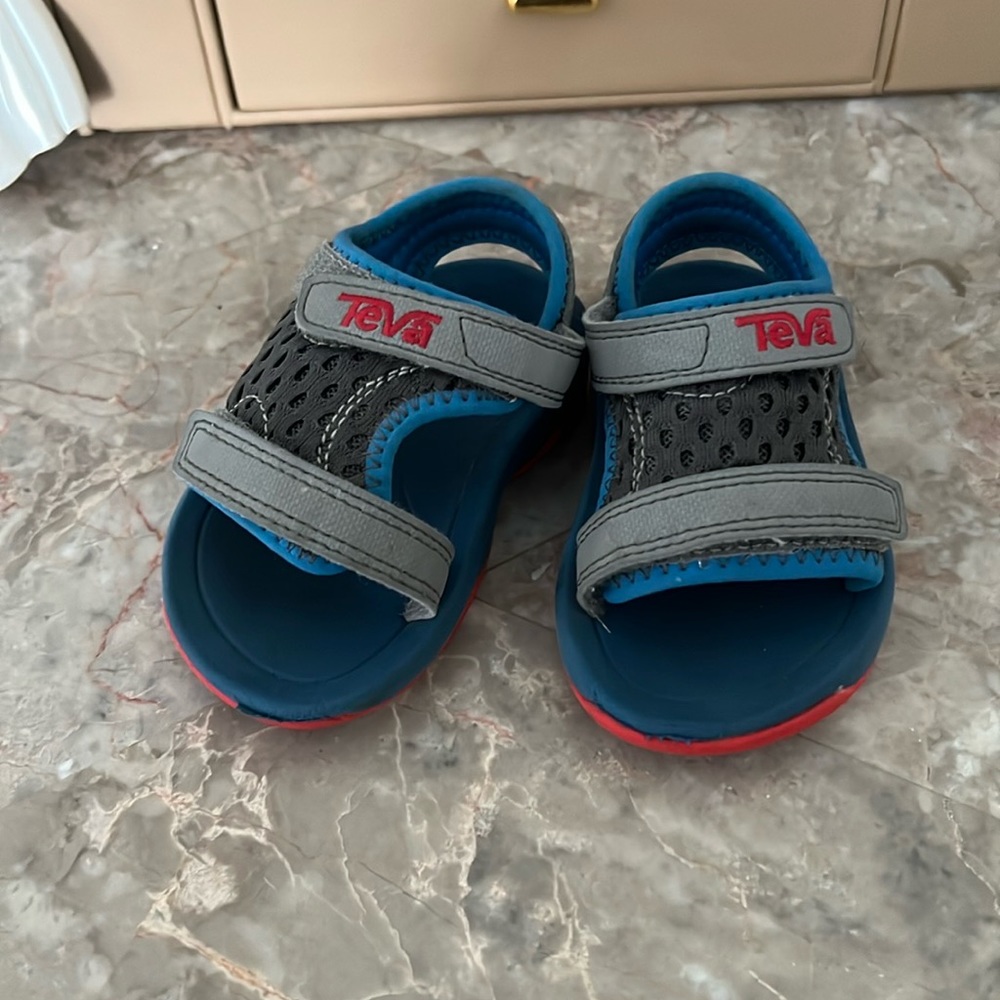 Teva Kids Sandals in Gray and Blue with Red Accents